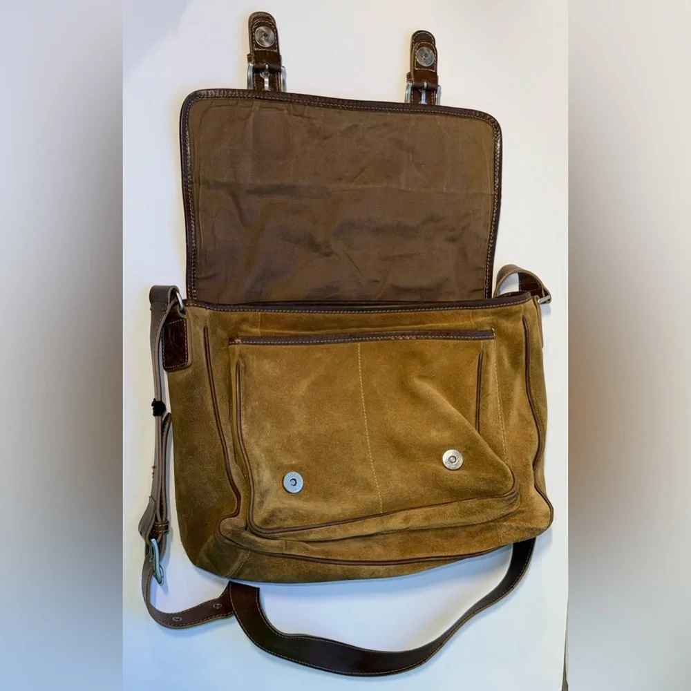 Vintage Levenger Suede Messenger Bag with Leather Trim & Buckles - Picture 2 of 5